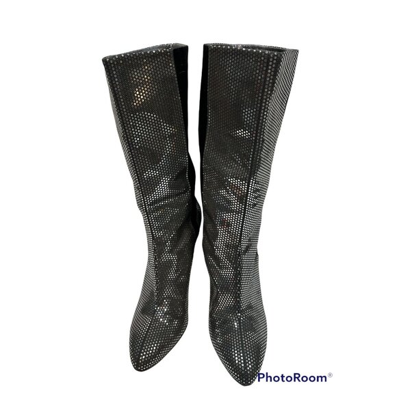 Alchimia di Ballin Silver Mizar Tuxedo Leather Mid Calf Boots IT 40 US 10 $1095 - Picture 4 of 7